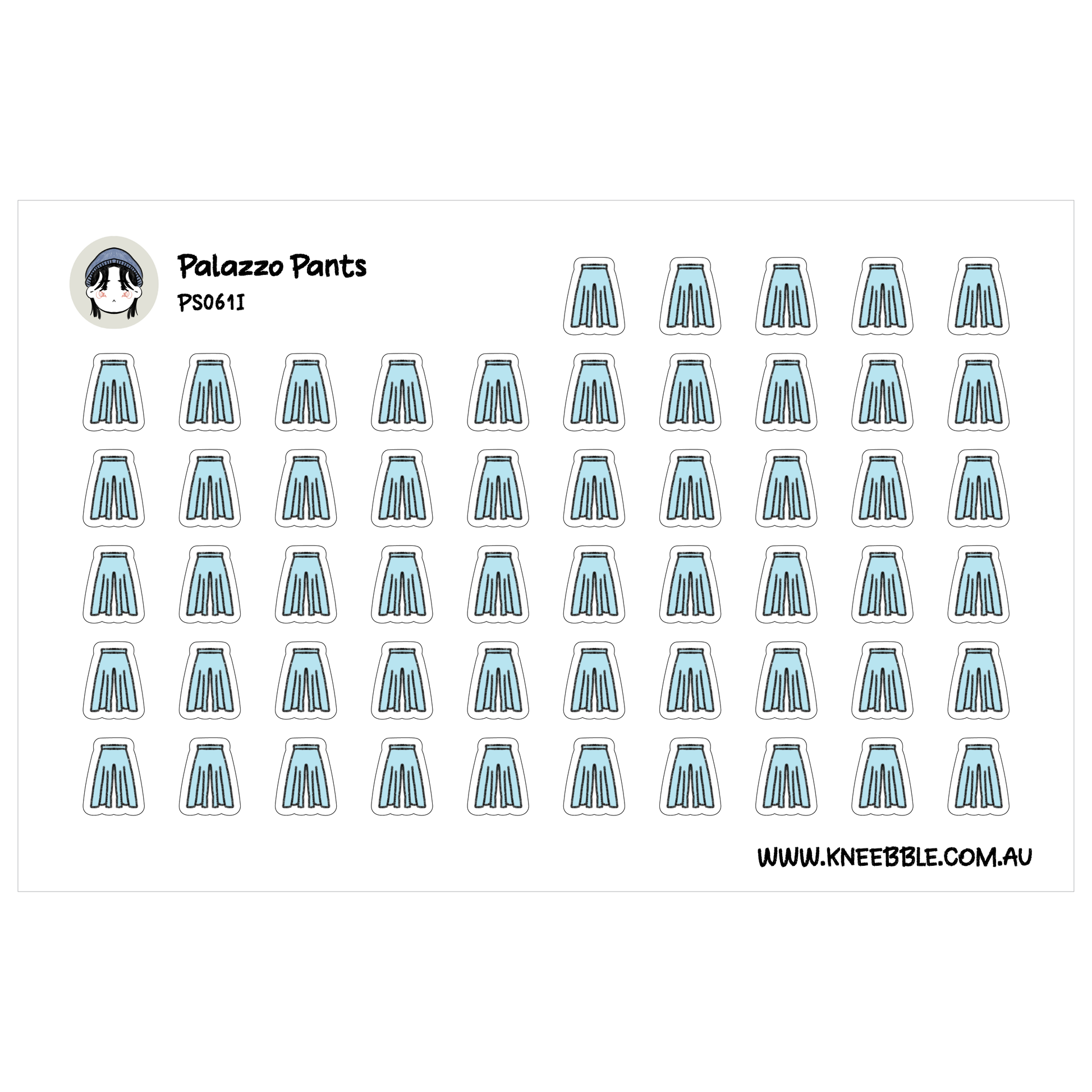 a grid of identical blue pants, arranged in rows and columns.