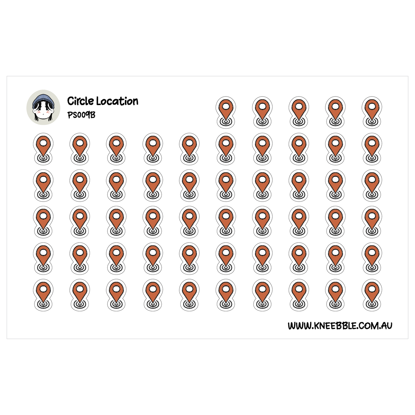 a grid of orange location pins, each with a small white circle in the center, arranged in rows and columns.