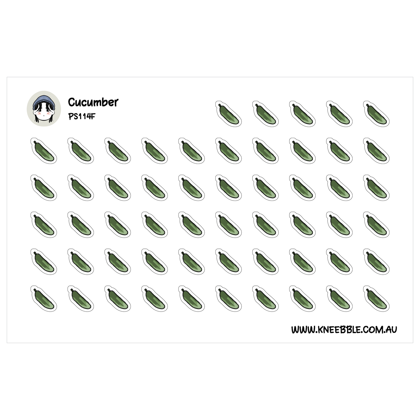 a grid of green cucumber stickers arranged in a visually pleasing pattern.
