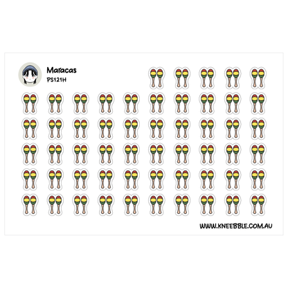 a grid of small, colorful stickers depicting maracas, a type of maraca, arranged in rows and columns.