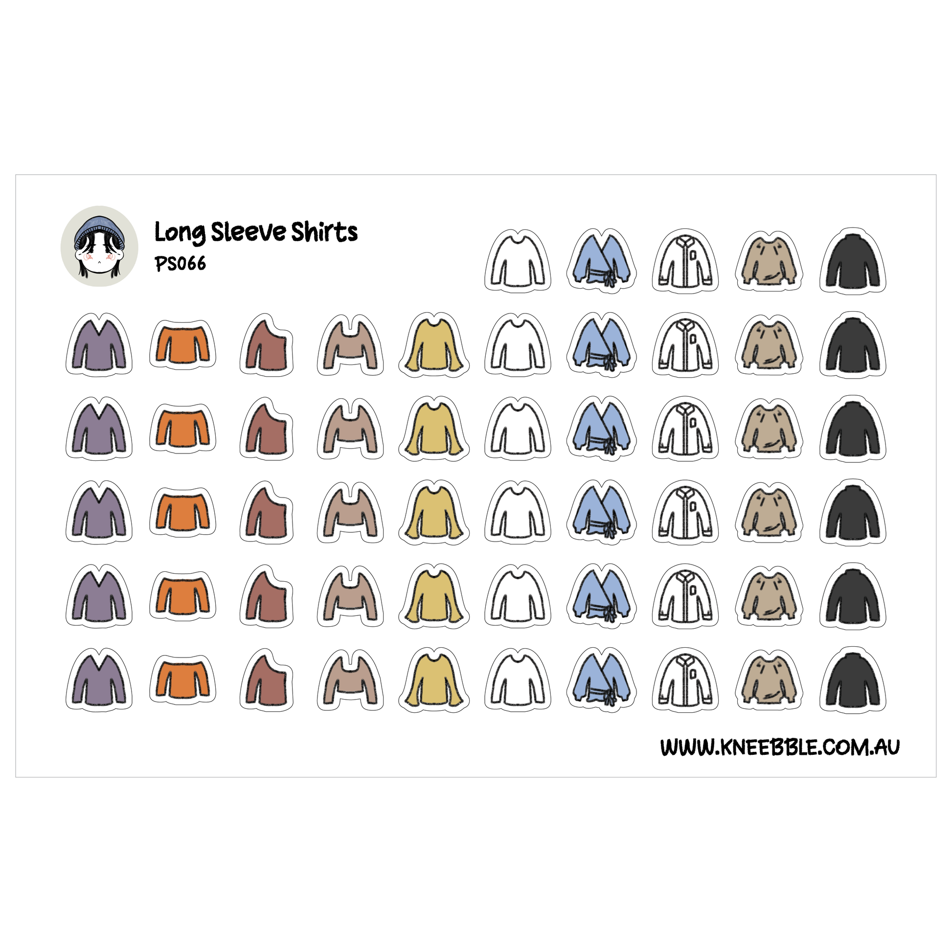 a collection of various long sleeve shirts in different colors and styles, arranged in a grid format.