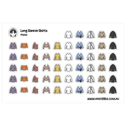 a collection of various long sleeve shirts in different colors and styles, arranged in a grid format.