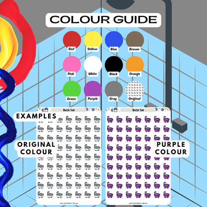 Bath tub water hygiene planner stickers colour guide reference, choose from many colours such as purple and red.