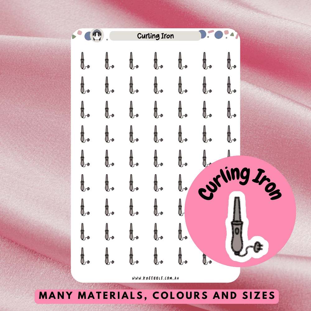 Stickers featuring curling iron designs, perfect for marking hair styling appointments or adding a beauty touch to planners and journals.