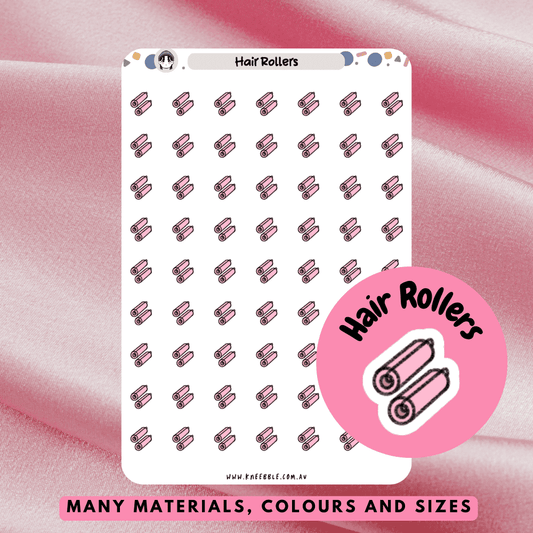 Stickers featuring hair curling rollers designs, ideal for marking hair styling routines or adding a fun touch to planners and journals.