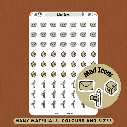 Mail icon stickers including envelopes, letterbox, packages for reminders of delivery and status updates for your planners and journals.