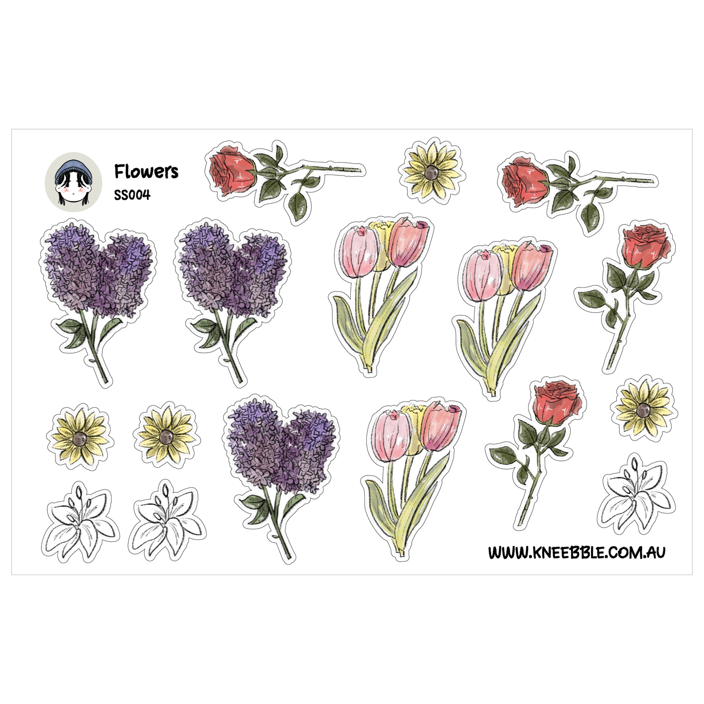 various flower illustrations, including roses, tulips, and other colorful flowers.