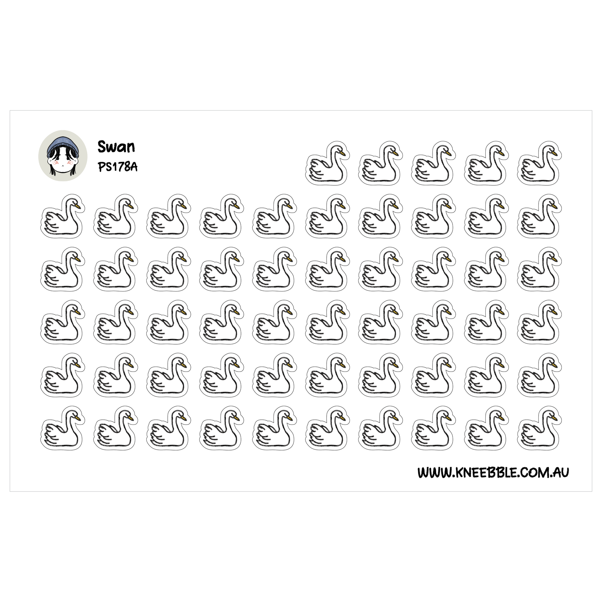 a grid of white swan stickers arranged in a repeating pattern.