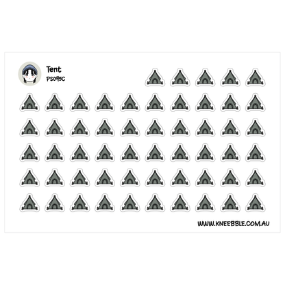 a grid of black and white triangular shapes, which appear to be stickers or cutouts. The stickers are arranged in rows and columns, creating a visually organized and structured composition.