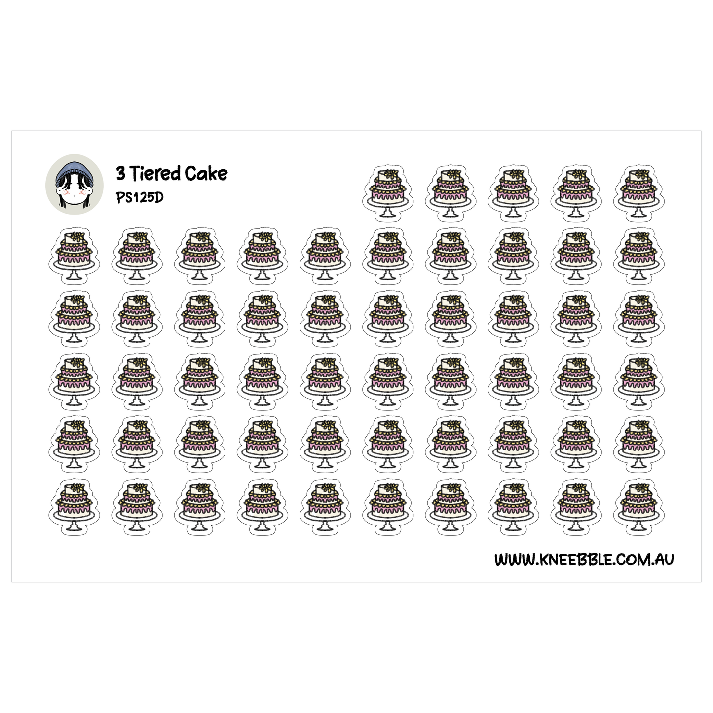 a grid of identical images of a three-tiered cake, arranged in a visually pleasing pattern.