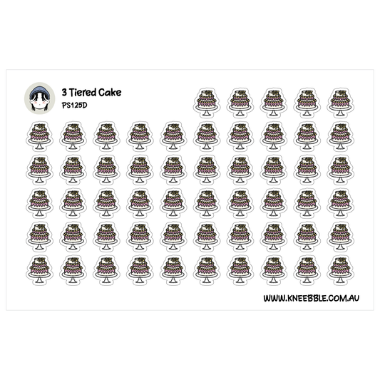 a grid of identical images of a three-tiered cake, arranged in a visually pleasing pattern.