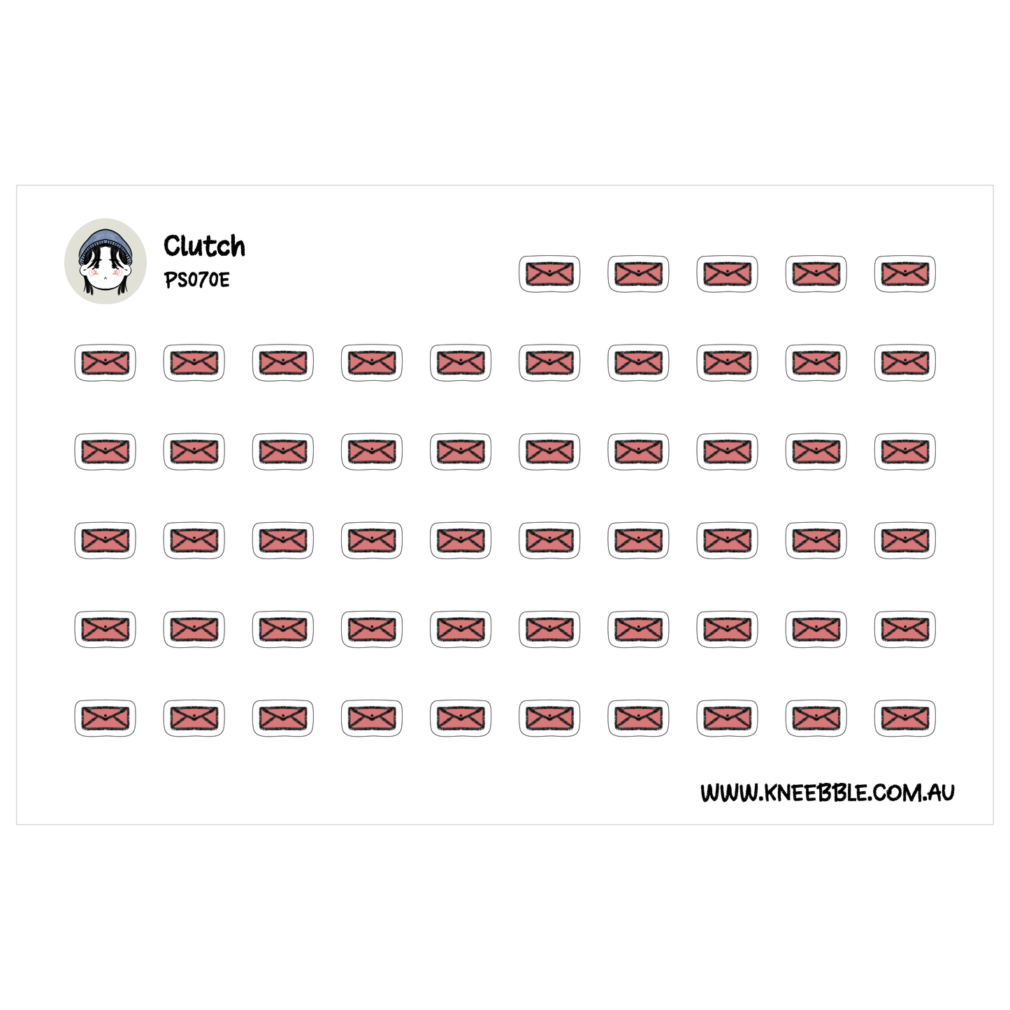 a grid of red rectangles with a small white circle above them, and the text "Clutch" and "PS07E" are visible.