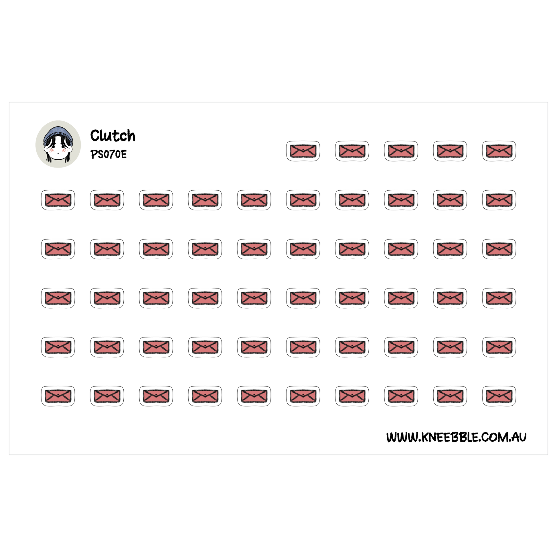 a grid of red rectangles with a small white circle above them, and the text "Clutch" and "PS07E" are visible.