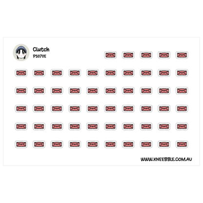 a grid of red rectangles with a small white circle above them, and the text "Clutch" and "PS07E" are visible.