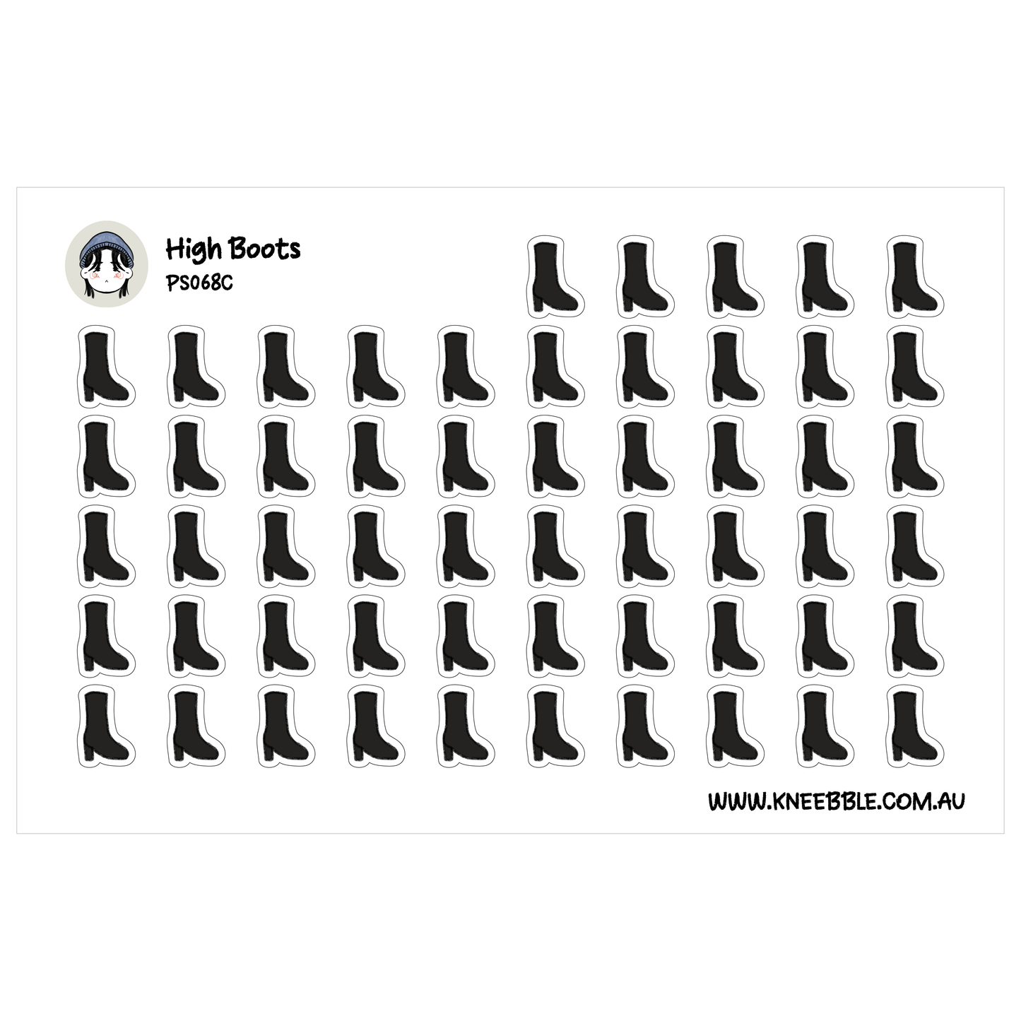 a grid of black silhouettes of high boots, arranged in rows and columns.