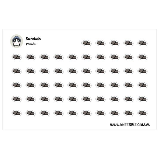 a grid of black and white icons depicting sandals, arranged in rows and columns.