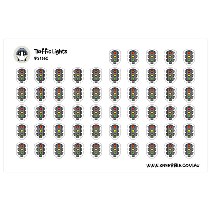 a grid of small, identical traffic light stickers arranged in rows and columns.