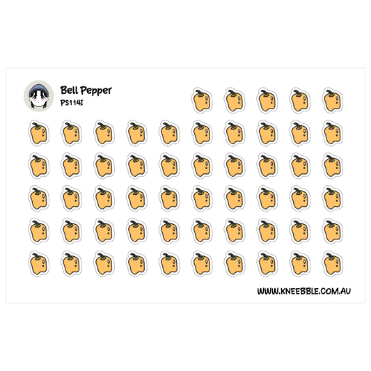 a grid of small, identical yellow apple stickers arranged in a repeating pattern.