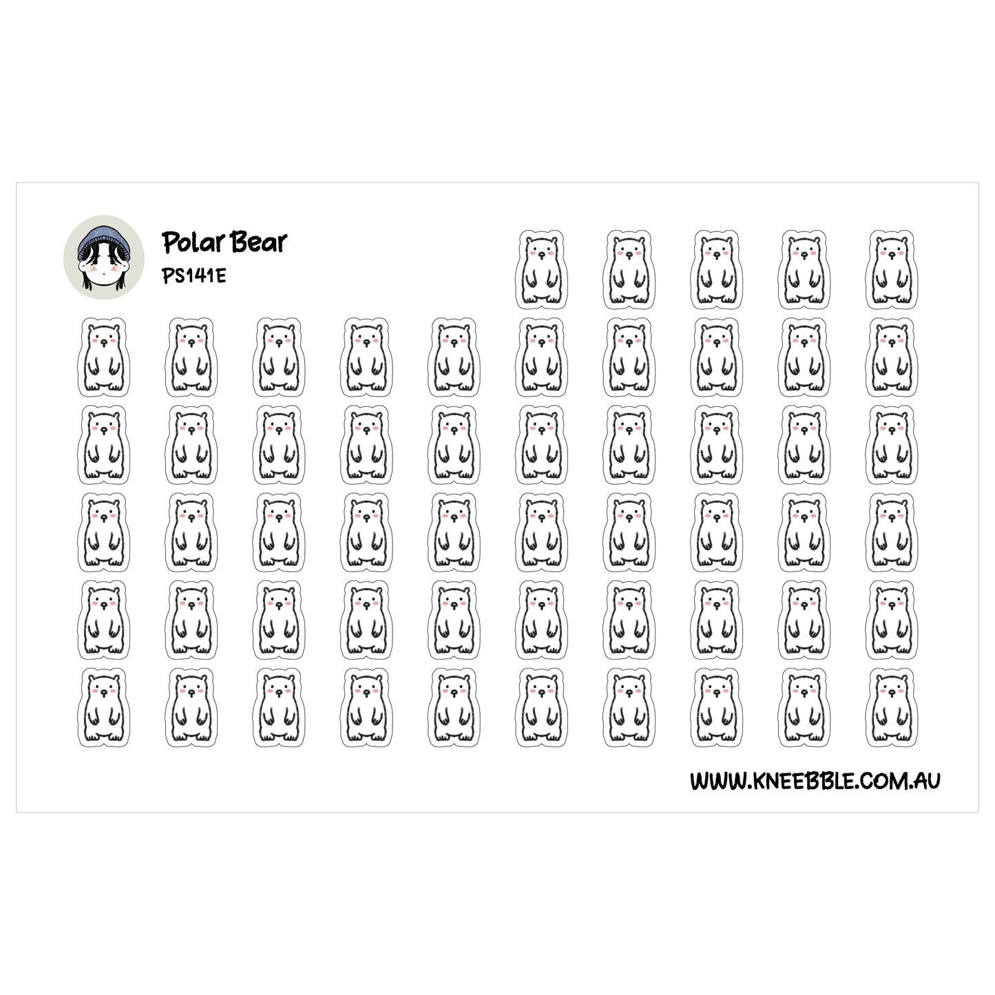 a grid of identical polar bear stickers arranged in a visually pleasing pattern.