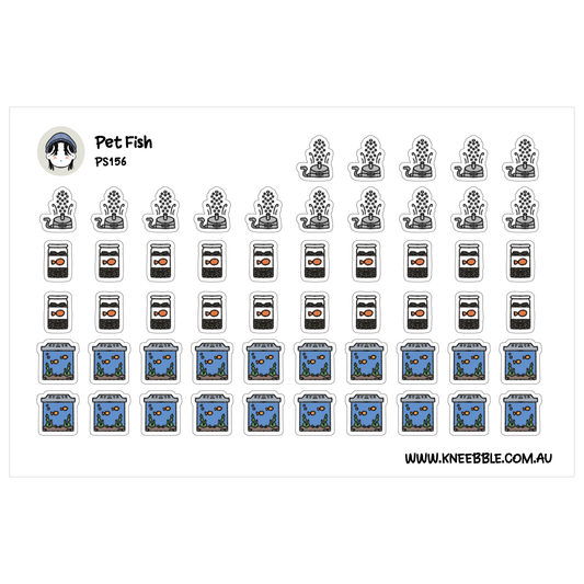 a collection of various pet-related icons and illustrations, including fish, aquariums, and other aquatic elements.