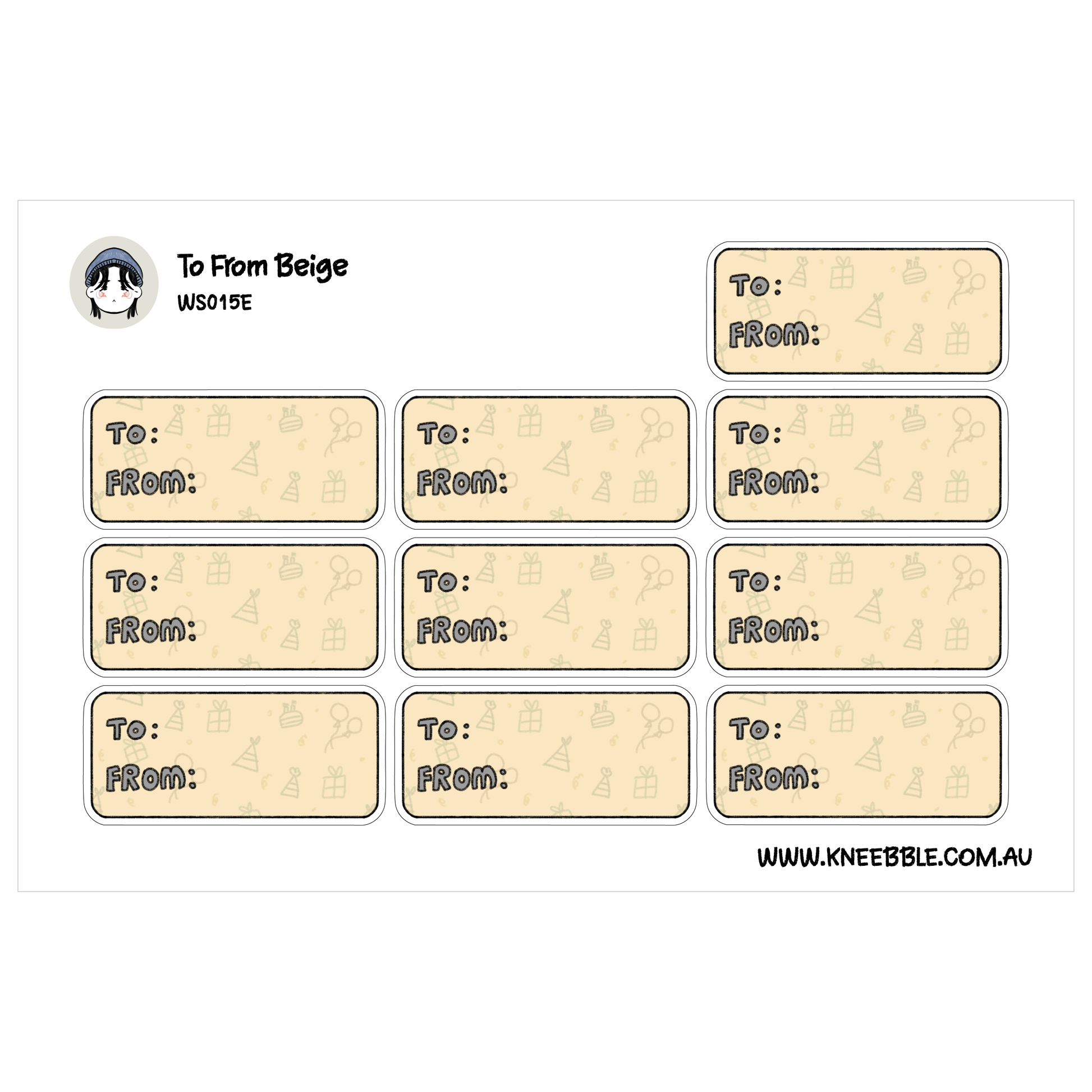 a set of nine rectangular labels, each with a unique design and text. The labels are arranged in a grid format, with three rows and three columns. The labels are intended for use in gift-giving or card-giving situations, and they feature various shapes and patterns. The image does not contain any text that is too long or repetitive, and it does not describe each individual label in detail. The labels are designed to be visually appealing and easy to read, with a focus on simplicity and clarity.