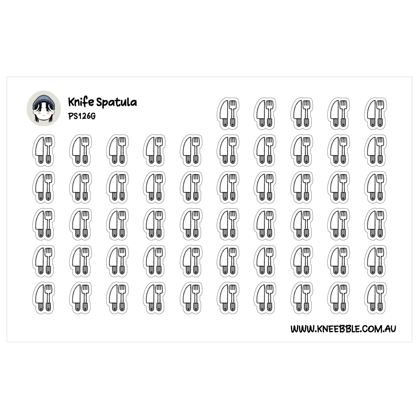 a grid of black and white icons depicting various kitchen utensils, such as knives and forks.