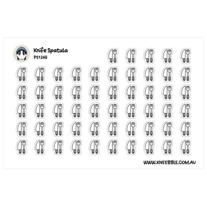 a grid of black and white icons depicting various kitchen utensils, such as knives and forks.