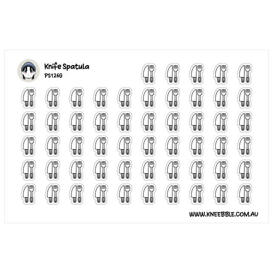 a grid of black and white icons depicting various kitchen utensils, such as knives and forks.