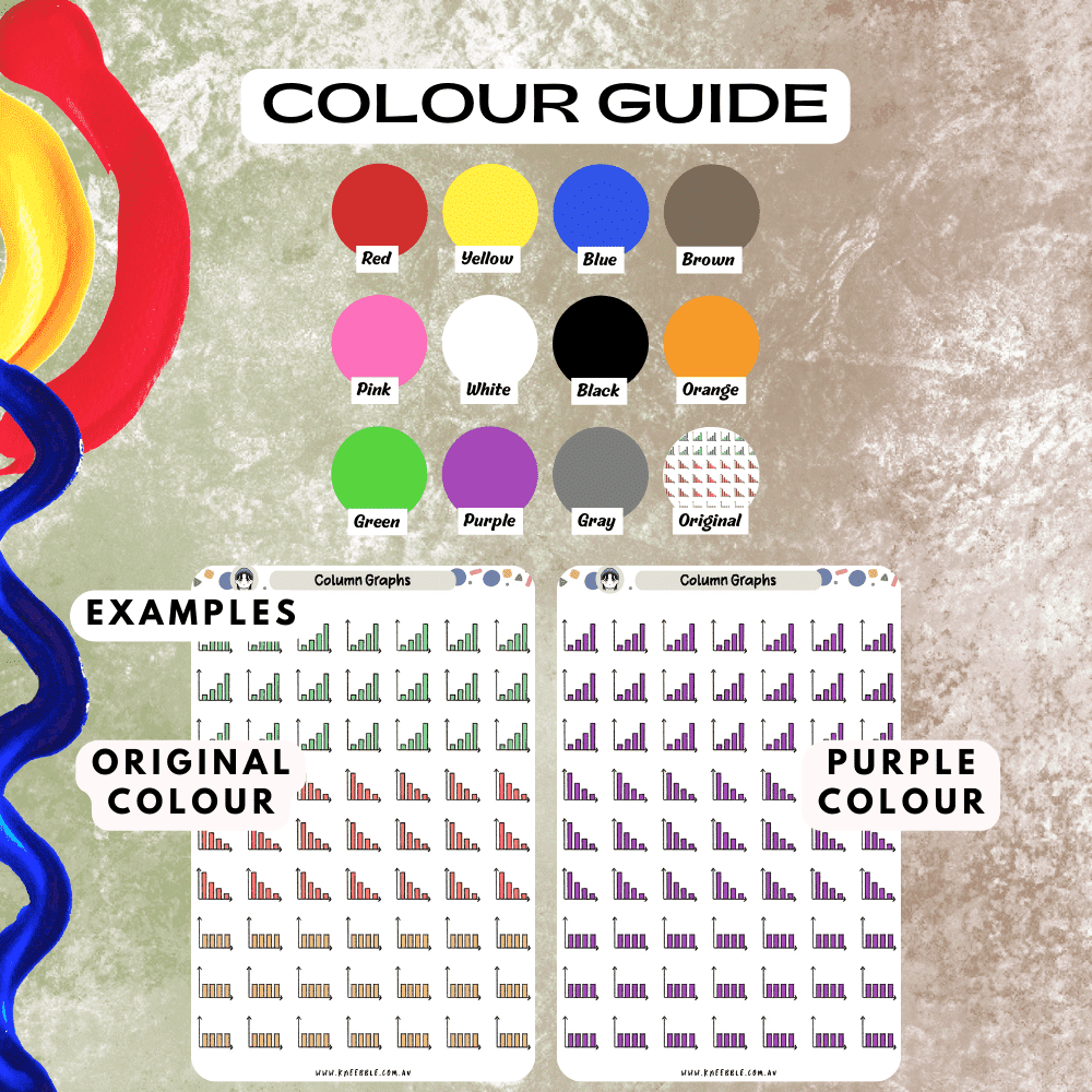 Column graphs colour guide sticker sheet including red, green and yellow colour options.