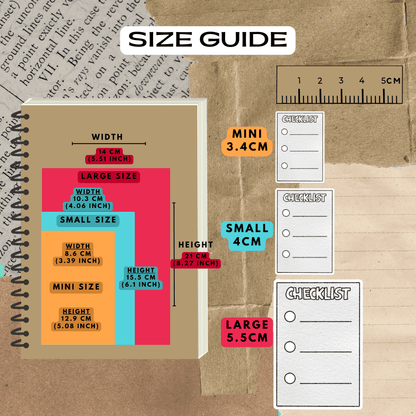 Checklist planner sticker boxes size guide comparison.