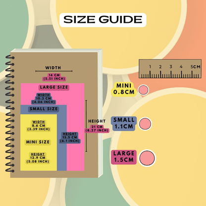 Circle dot icon stickers size guide reference.