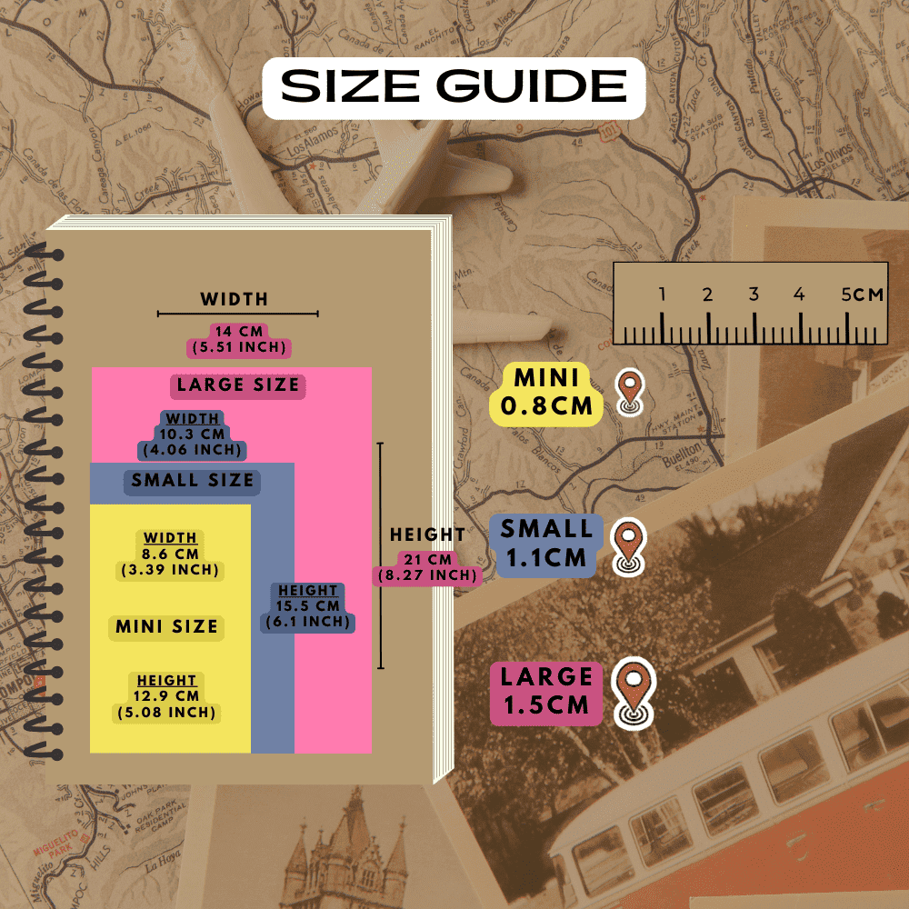 Circle map pin sticker size guide reference.