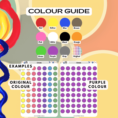 Circle rainbow colour sticker sheet colour options, choose from many colours like purple and red.