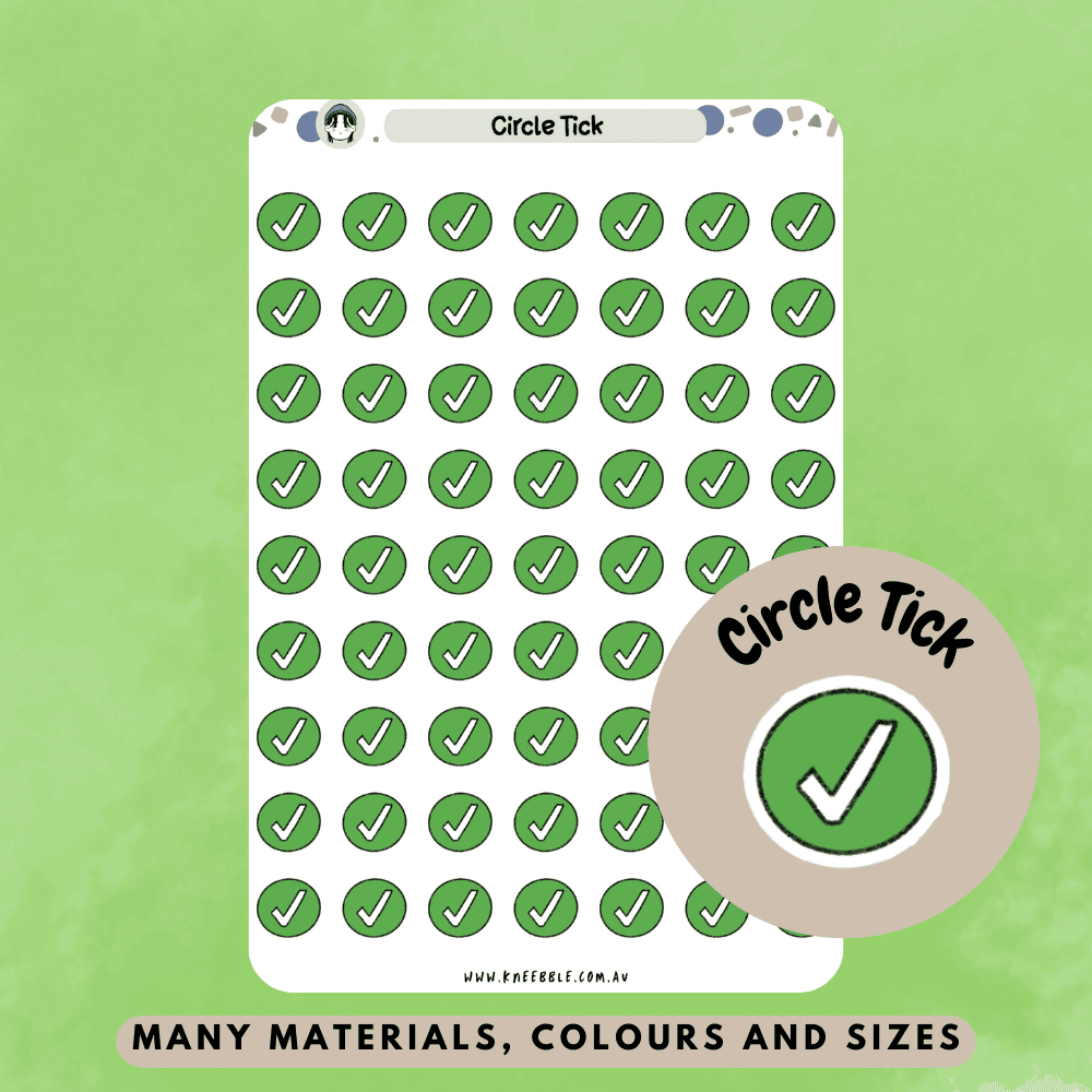 Basic circle green checkmark icon tick sticker sheet for organiser and to do lists.