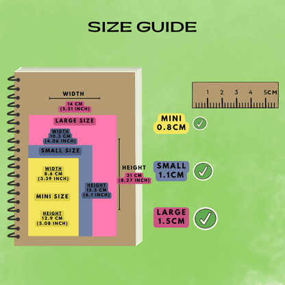 Size guide comparison of circle tick stickers.