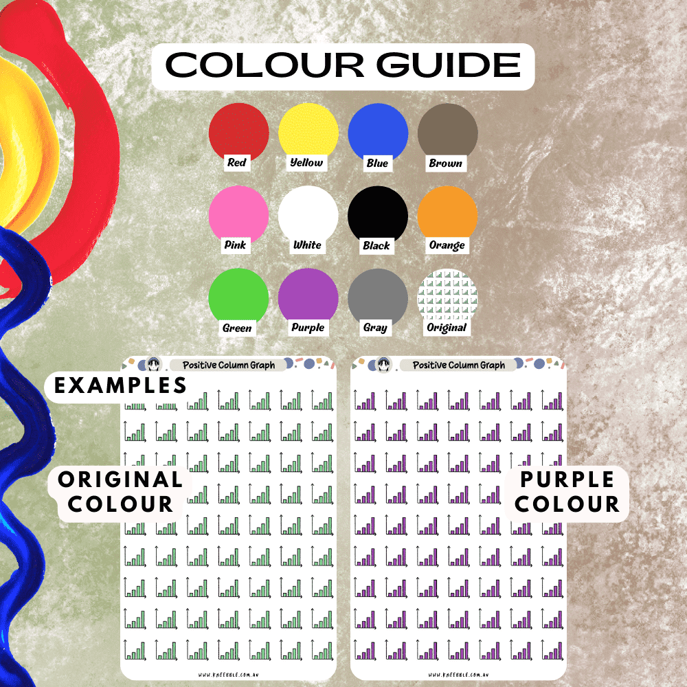 Colour guide green positive graph trend stickers featuring many colours to choose from such as purple and red.