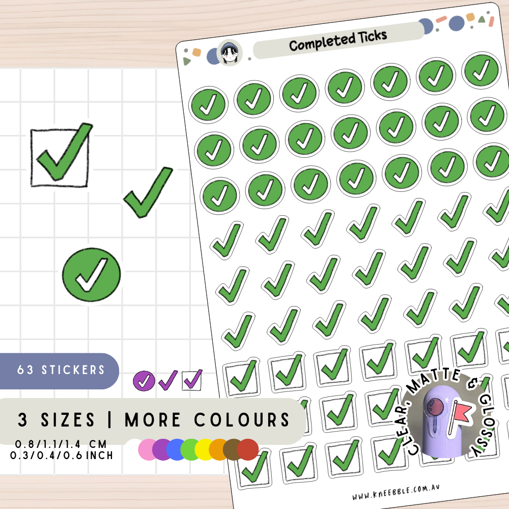 Completed Ticks Planner Stickers Kneebble