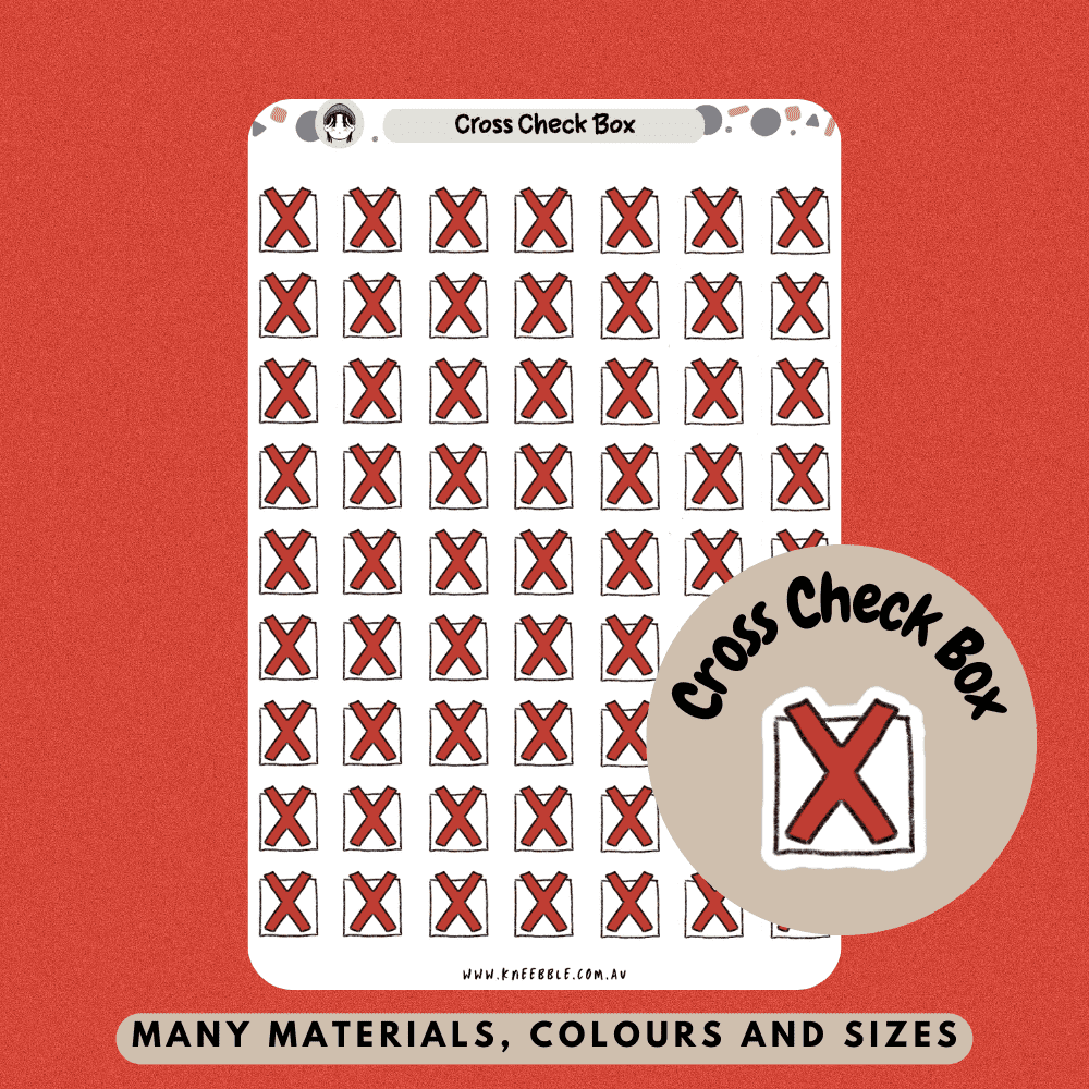 Red cross check box icon mark sticker for planner journals.