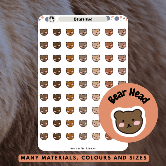 Bear head icon stickers, great for animal and bear lovers to decorate your scrapbooks and journals.