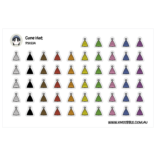 a grid of various colored party hats, including black, brown, orange, yellow, green, pink, purple, and blue.