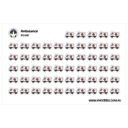 a grid of identical white ambulance vehicles with red cross symbols on them, arranged in rows and columns.