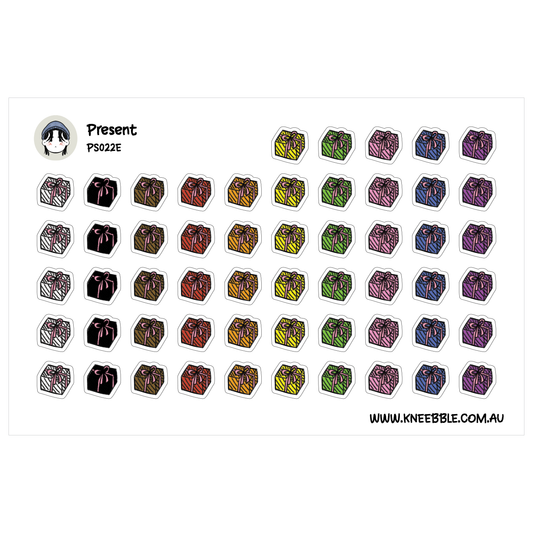 a grid of various colored gift boxes, each with a unique design and color. The boxes are arranged in rows and columns, creating a visually appealing and organized display.