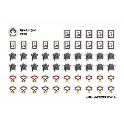 a collection of graduation-related icons and medals, including caps, mortarboards, and medals, arranged in rows and columns.