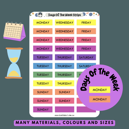 Horizontal strips featuring the days of the week, perfect for marking and organizing weekly plans in journals, planners, or calendars.