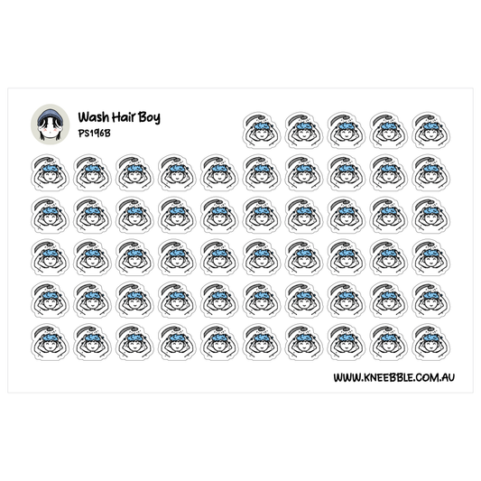 a grid of identical stickers, each featuring a stylized illustration of a person's head wearing a blue hat.