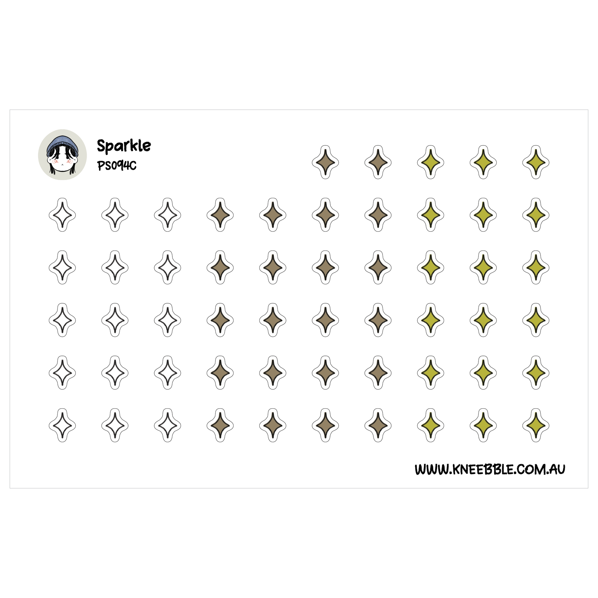 a grid of small, square-shaped stickers with various colors and patterns, including yellow and brown diamonds.