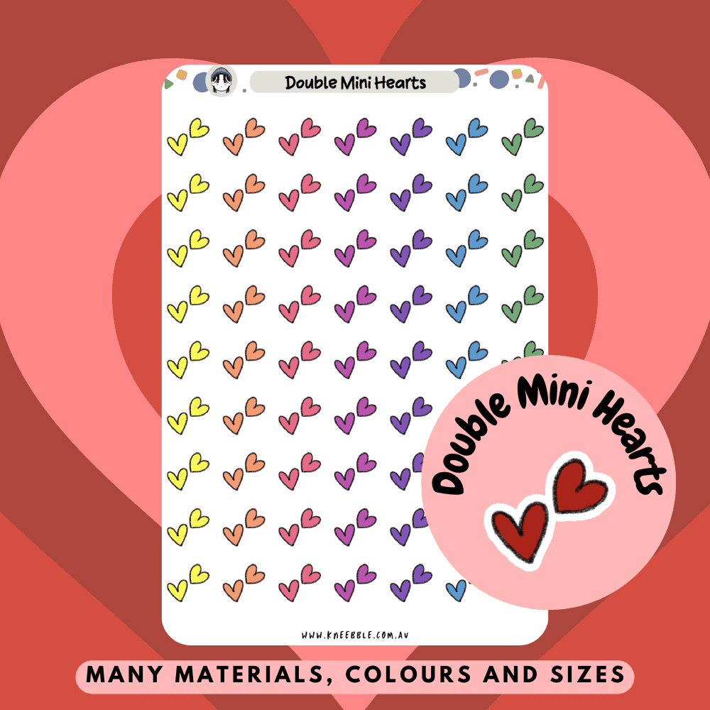 Two tiny double love heart stickers for planners, scrapbooking and decorating diaries.