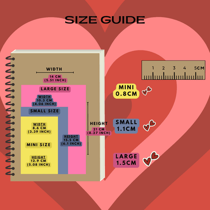 Double mini heart size guide sticker comparison.