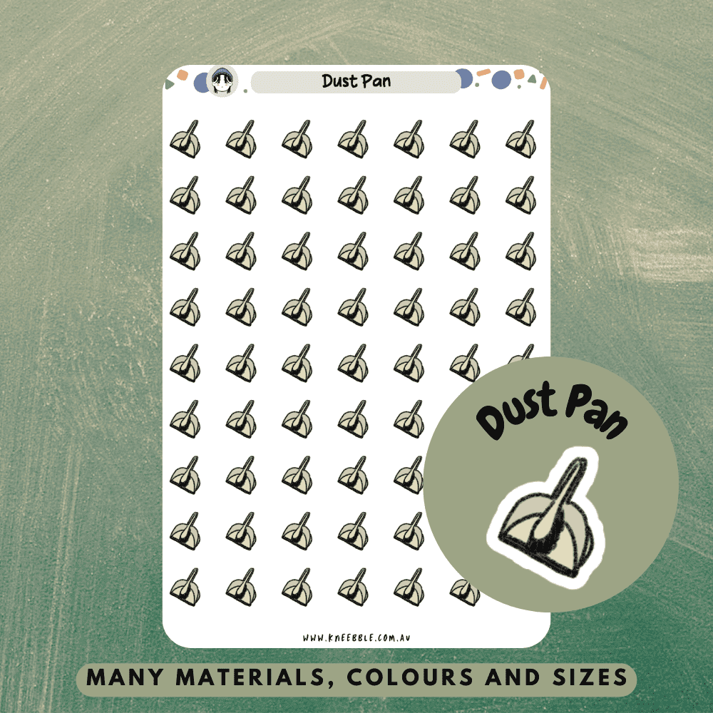 Dust pan cleaning sticker icons perfect for household chores, cleaning routines and keeping your house nice and fresh with your home duties!