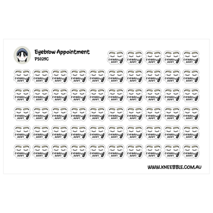 a grid of identical stickers with the text "Eyebrow Appointment" and "Eyebrow Appointment" repeated across them.